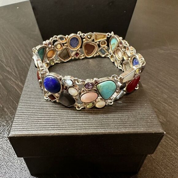 Multi gemstone and stamped Thailand sterling silver bracelet! - Picture 11 of 11